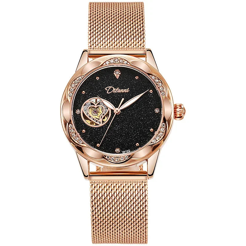 Tourbillon Hollow-out Automatic Women's Mechanical Watch Fashion Mechanical Women's Watch Glow-in-the-dark Waterproof Watch.