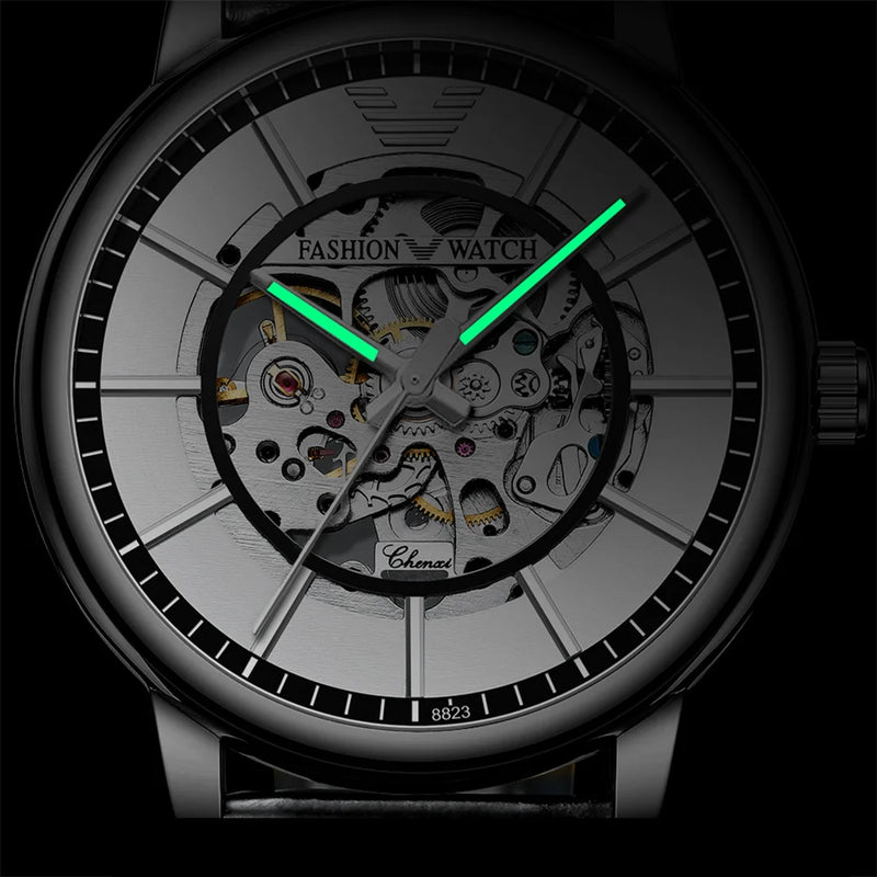 Stainless Steel Automatic Mechanical Watch with Tourbillon, for Men