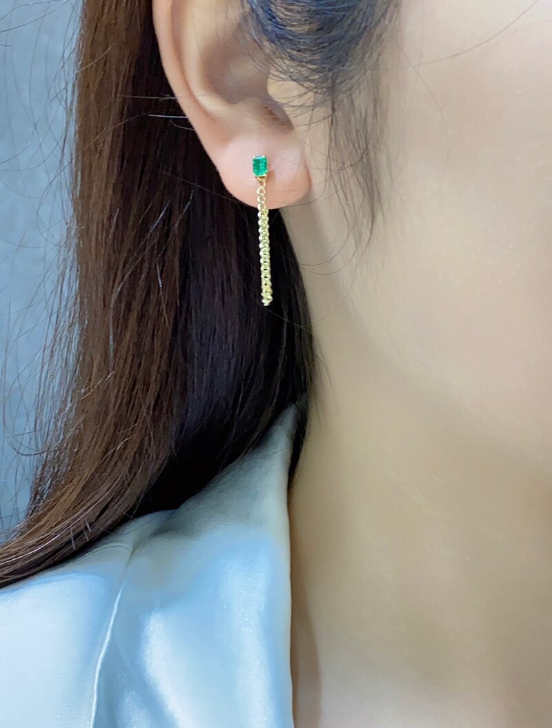 18K Yellow Gold Emerald Chain Earrings for Women