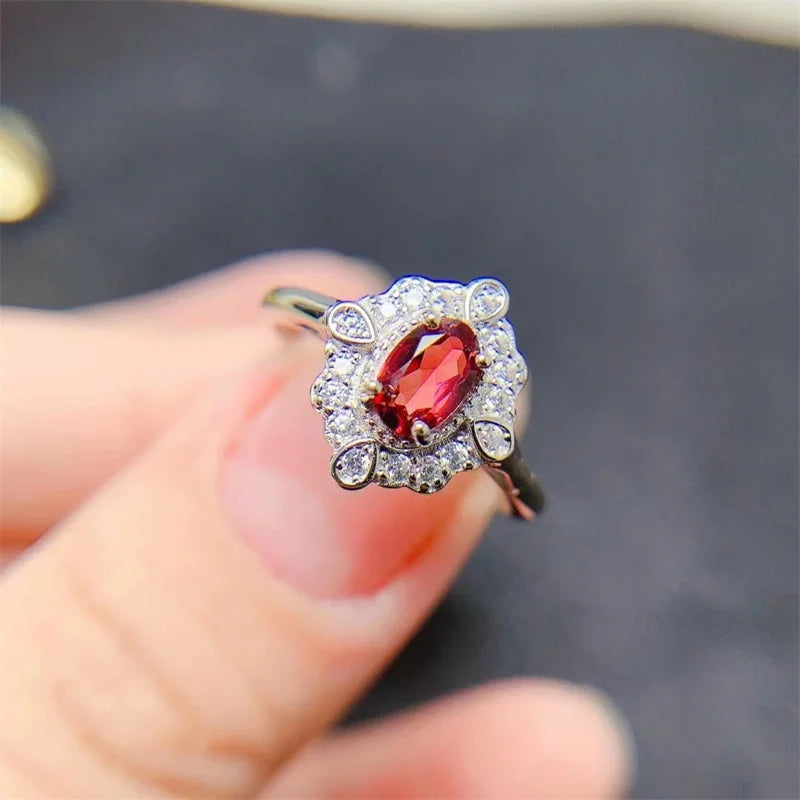 925 Silver Garnet Citrine Opal Spinel Peridot Adjustable Ring for Women