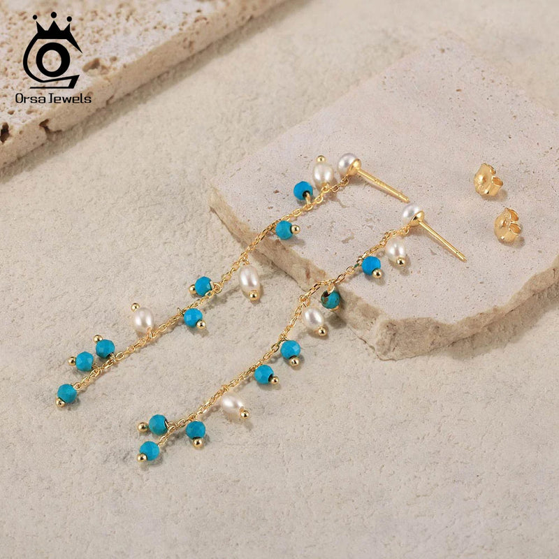 925 Sterling Silver Turquoise Dangle Earrings for Women