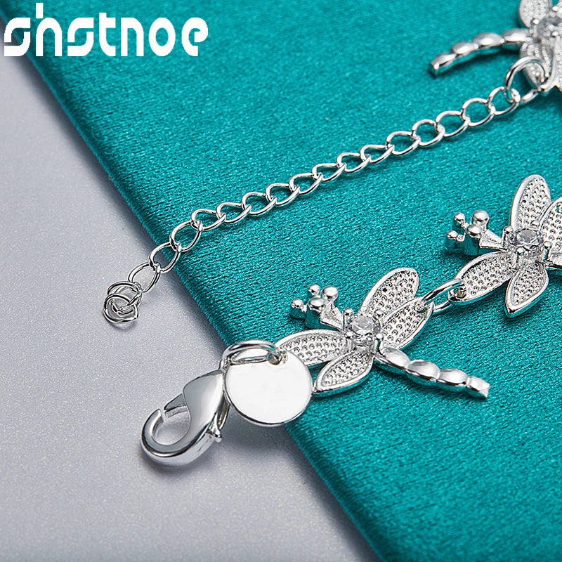 Sterling Silver Dragonfly Chain Charm Bracelet for Women