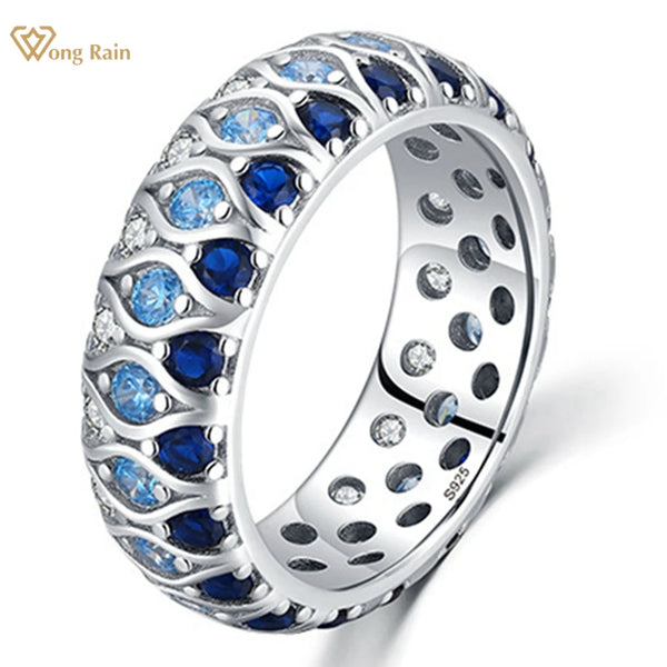 Wong Rain Vintage 925 Sterling Silver Colorful Lab Sapphire Gemstone Wedding Party Fine Jewelry Ring for Women Wholesale