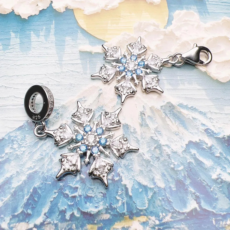 925 Sterling Silver Snowflake Pendant with Blue Stones for Ladies