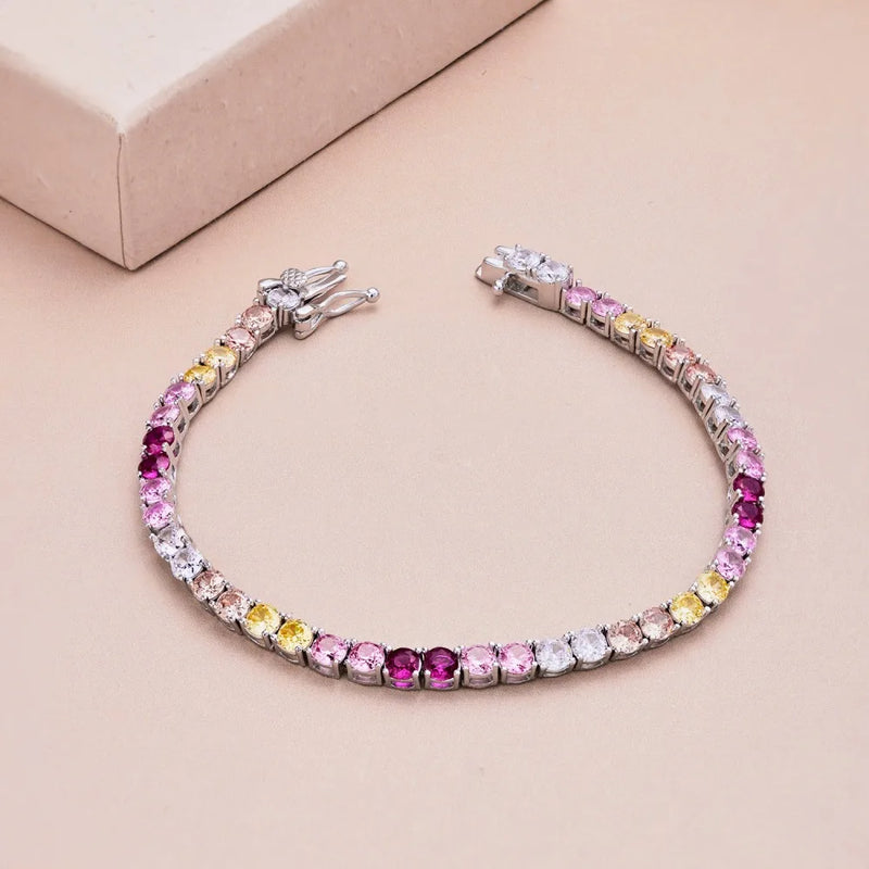 Sterling Silver Rainbow Zircon Tennis Bracelet for Women