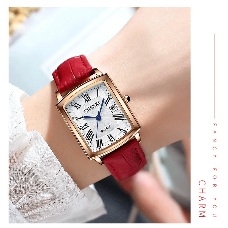 Leather Square Quartz Watch for Women