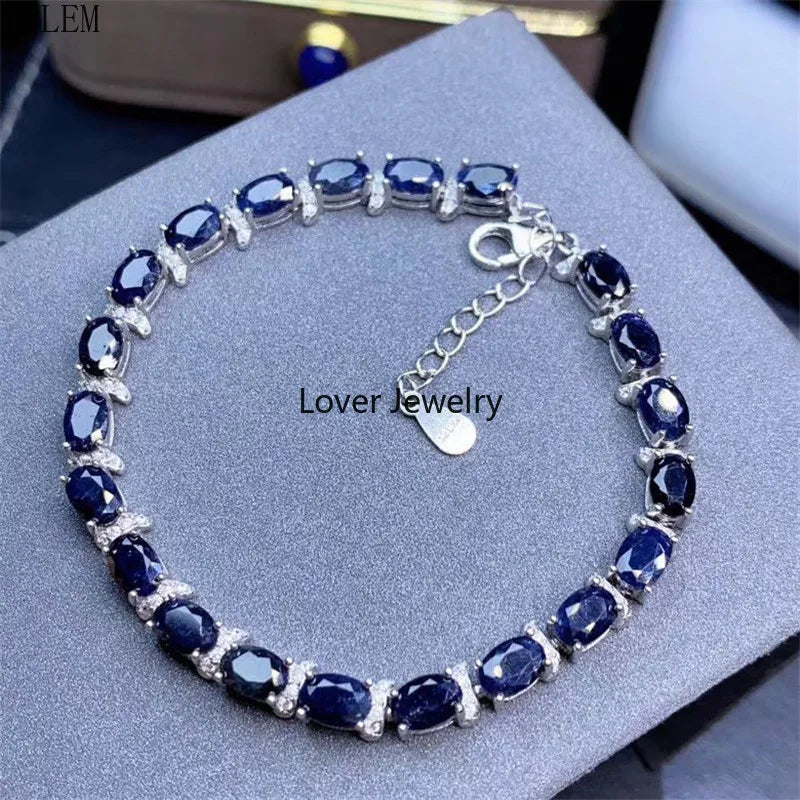 925 Sterling Silver Natural Sapphire/Opal Gemstone Bracelet for Women