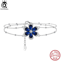 925 Sterling Silver Created Sapphire Flower Bracelet for Women