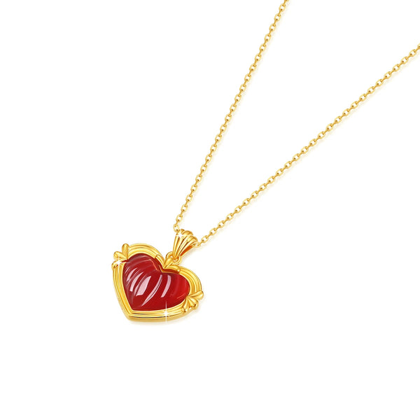 18k Gold Red Agate Heart Pendant Necklace for Women