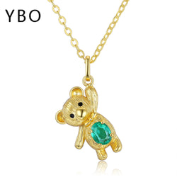 925 Sterling Silver Bear Pendant Necklace with Emerald, for Women