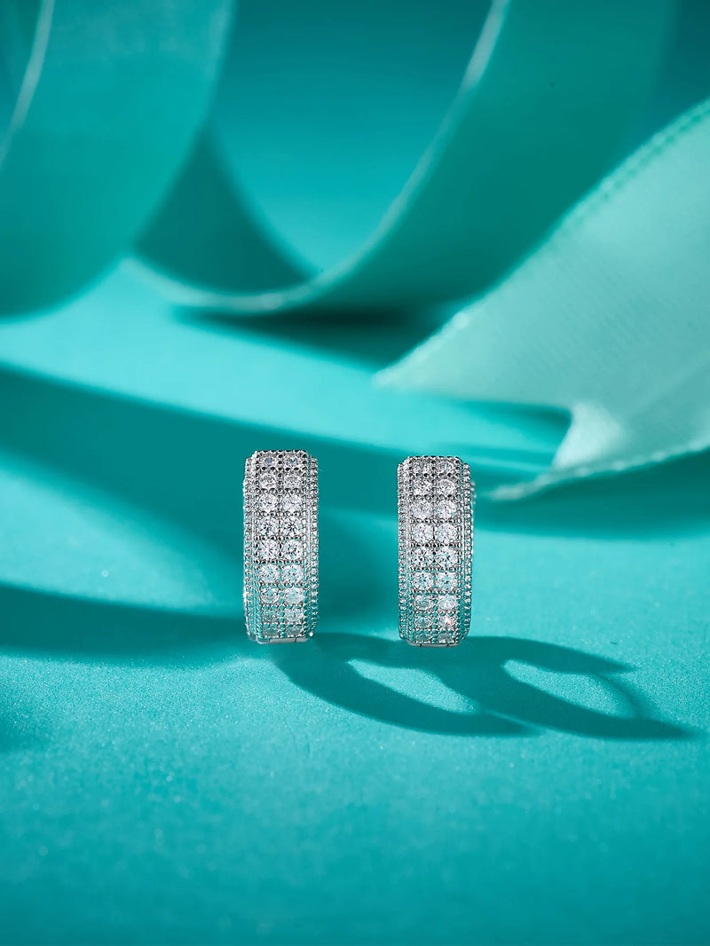 925 Sterling Silver Full Diamond Pave Clip Earrings for Women