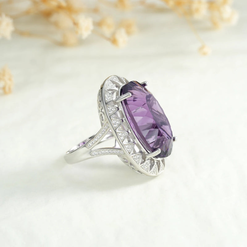 925 Sterling Silver Amethyst Nest Cut Ring for Women