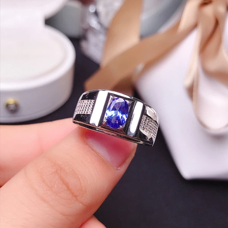 925 Silver 1ct Natural Tanzanite Ring for Men, Can be Used as a Couple Ring