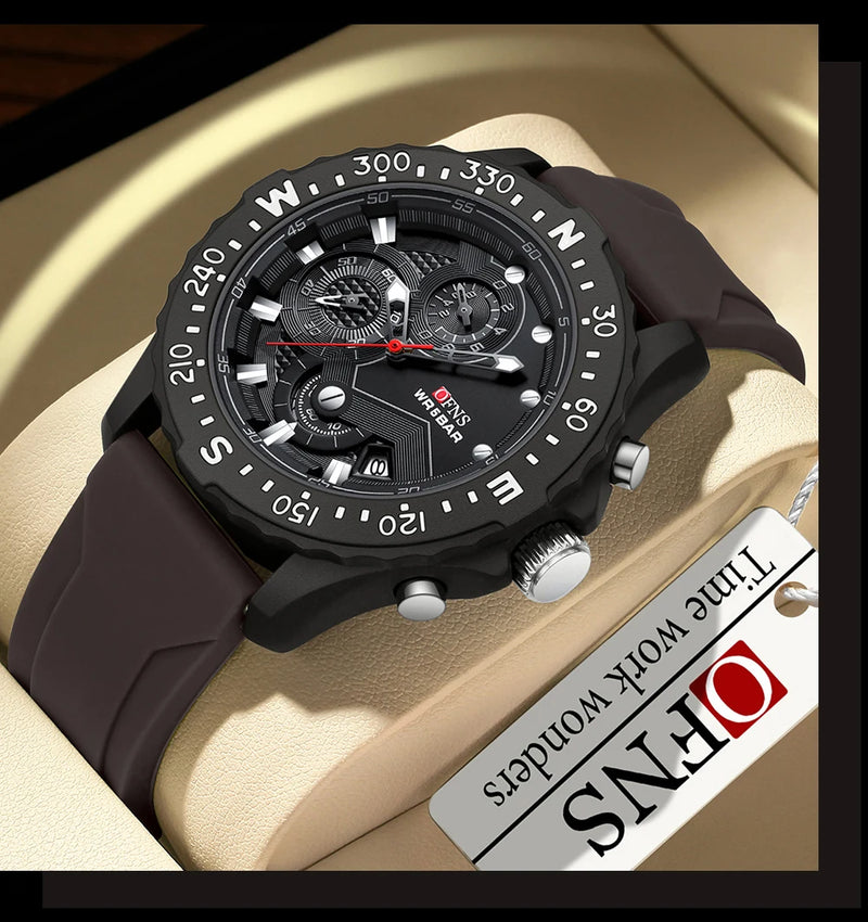 Stainless Steel Military Quartz Chronograph Wristwatch for Men