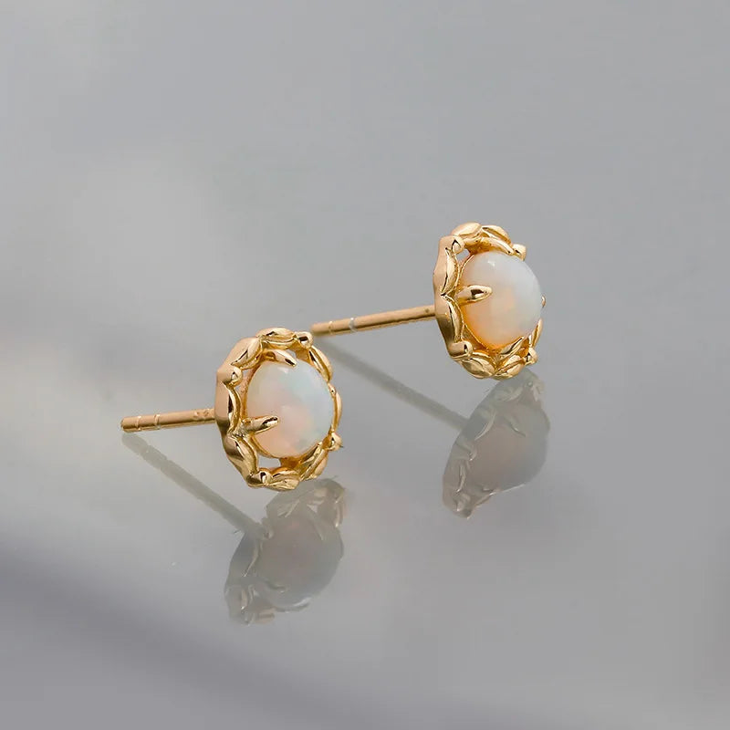 925 Sterling Silver Gold Plated Natural Opal Stud Earrings for Women