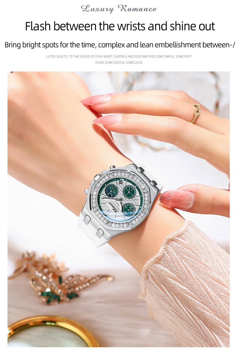 Silicone Quartz Moonlight Phase Timing Calendar Watch for Women