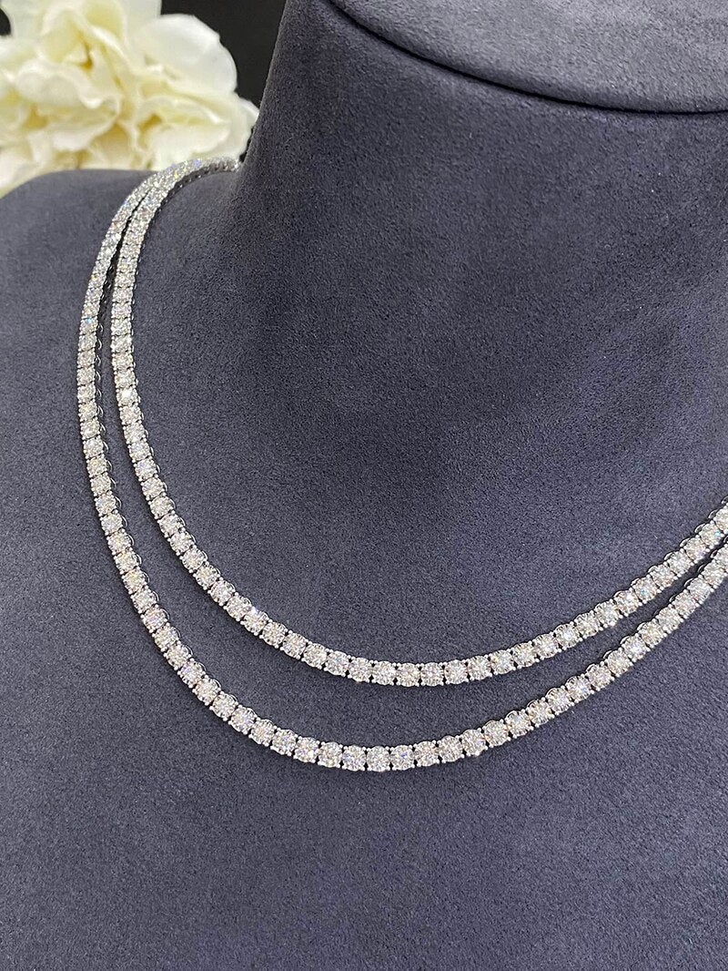 18K White Gold Natural Diamond Tennis Necklace for Women
