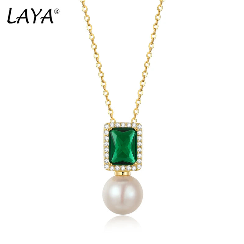 925 Sterling Silver Shell Pearl Pendant Necklace with Green Zircon for Women