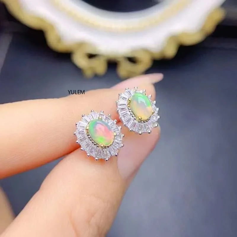 925 Sterling Silver Natural Opal Earrings (4x6mm)