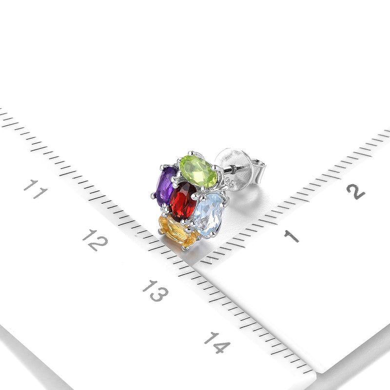 Sterling Silver 2.50 ctw Natural Multicolor Gemstone Stud Earrings for Women