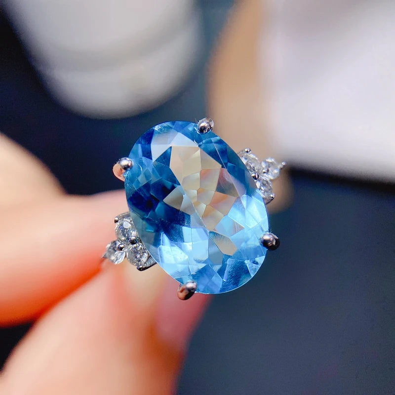 925 Silver 8 Carat Natural Topaz Ring, Large Gemstone, Exquisite Craftsmanship