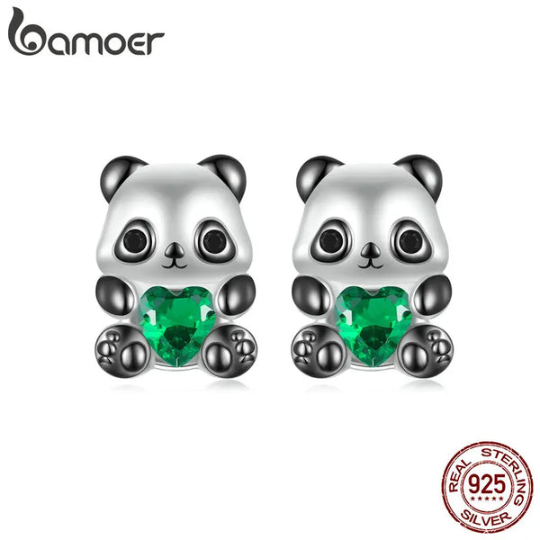 Sterling Silver Panda Stud Earrings for Women