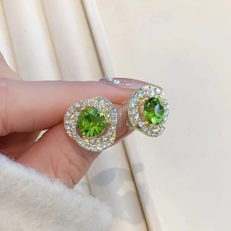 Gold Peridot Round Stud Earrings for Women