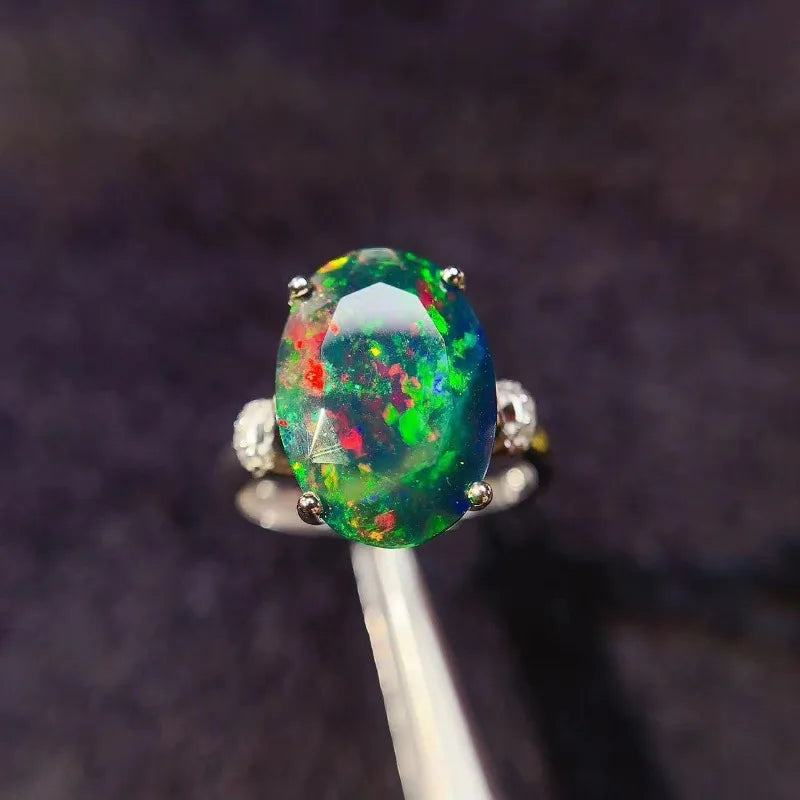 Sterling Silver Black Opal Ring, 0.50 Carat for Women