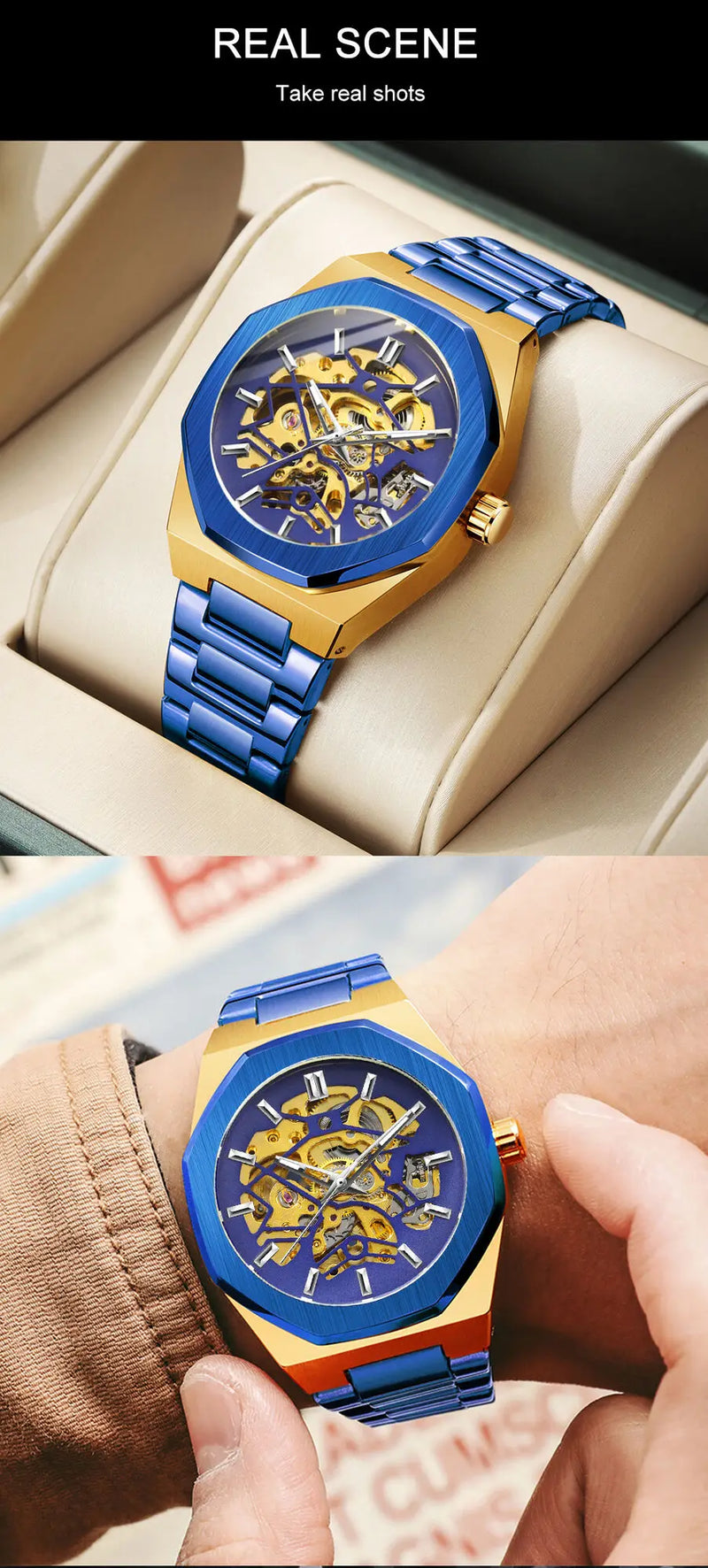 Stainless Steel Skeleton Automatic Watch for Men