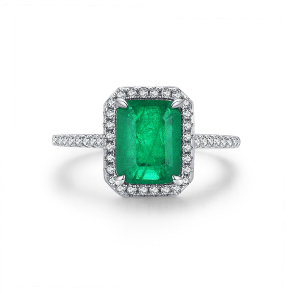 Sterling Silver Rectangle Cut Emerald Ring