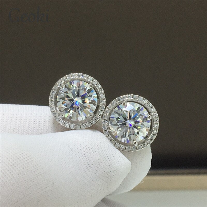 White Gold Plated 4 Carat Moissanite Round Brilliant Cut Stud Earrings for Women