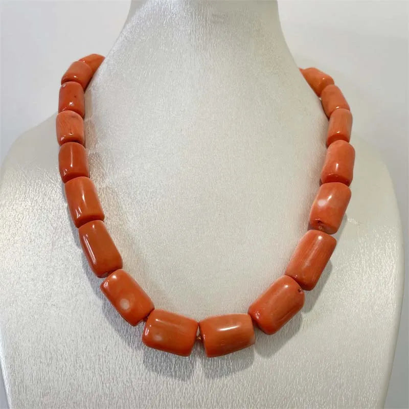 Sterling Silver Orange Coral Geometric Necklace (3.00 ctw), Choker for Women