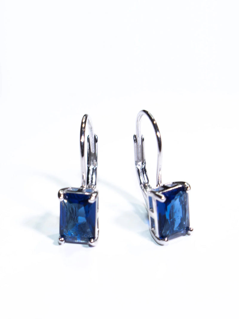 Sterling Silver Sapphire Blue Cushion Clip Earrings for Woman