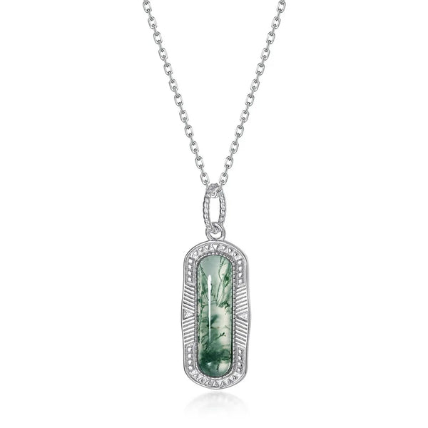 Silver Moss Agate Pendant Necklace for Women