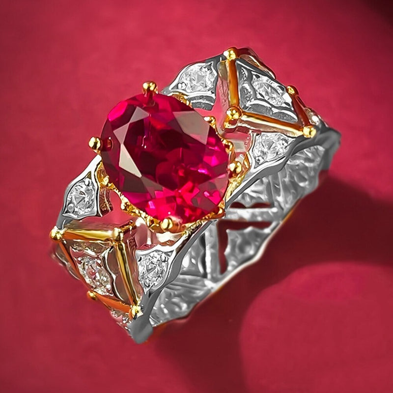 Sterling Silver 3 Carat Lab Created Ruby&Diamond Ring for Women