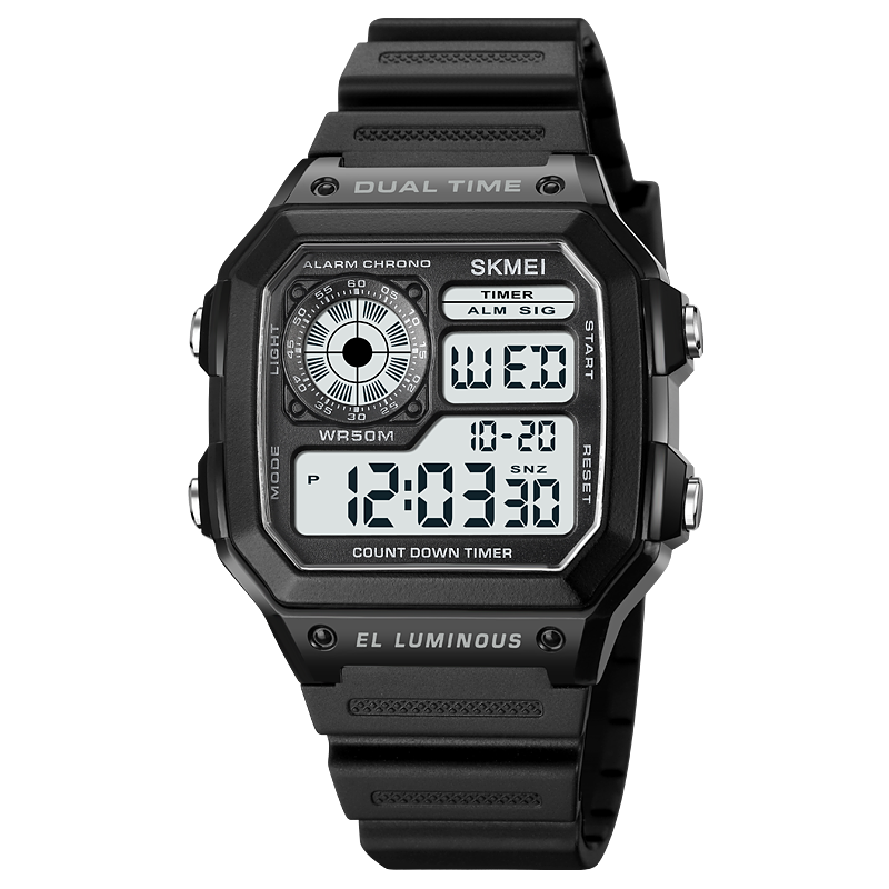 Stainless Steel Digital Sport Watch with Countdown Timer for Men