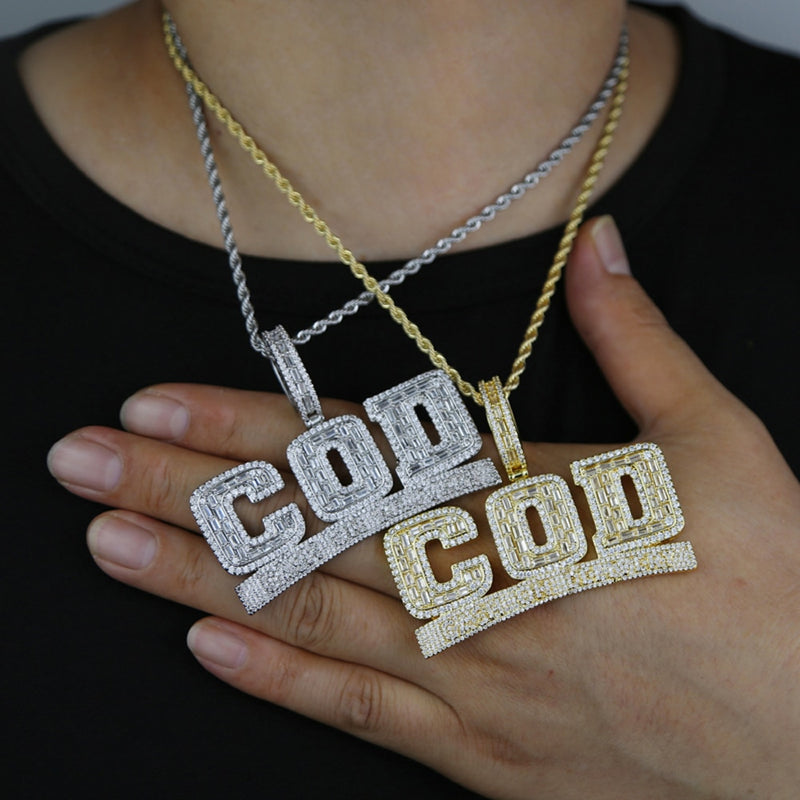 Gold Iced Out Letter COD Pendant Necklace for Men