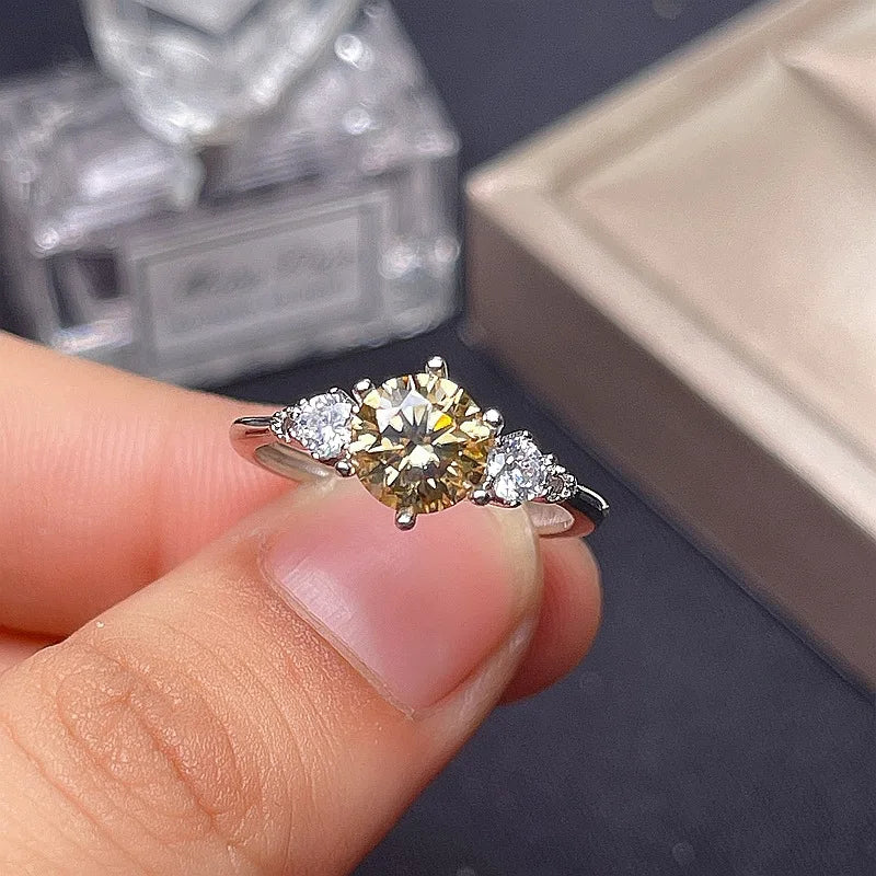 Sterling Silver Yellow Moissanite Wedding Ring for Women