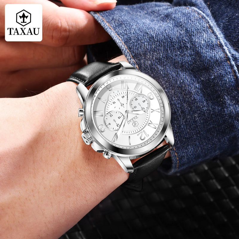 Leather Quartz Chronograph Watch for Men