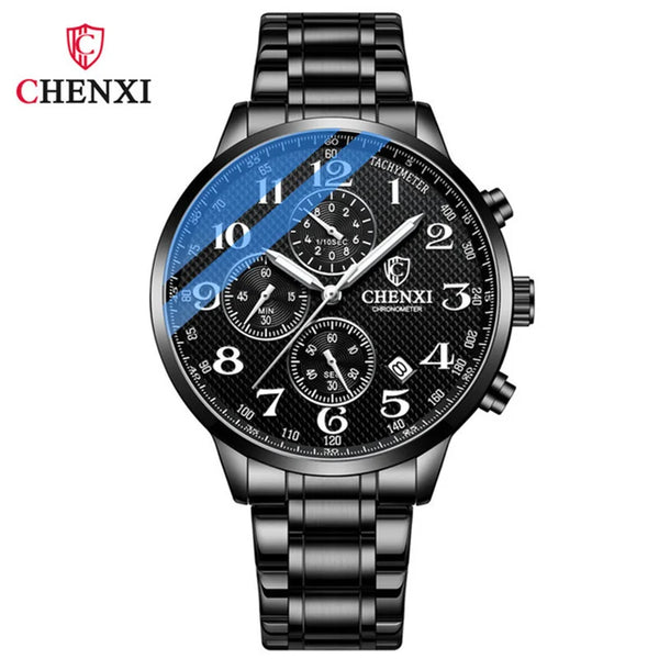 Stainless Steel Leather Chronograph Watch for Men