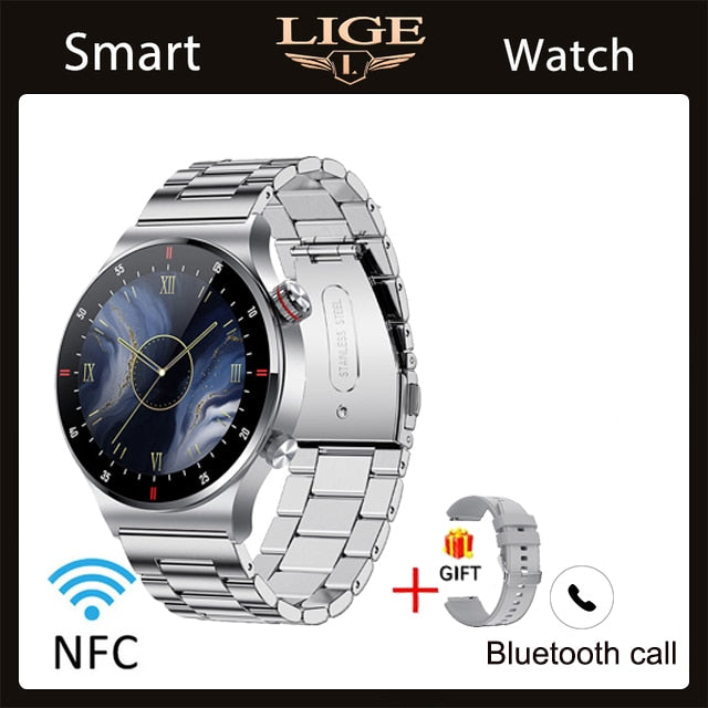 NFC Bluetooth Smart Watch with HD Screen, Sport Bracelet, Waterproof, Custom Watch Face for Men