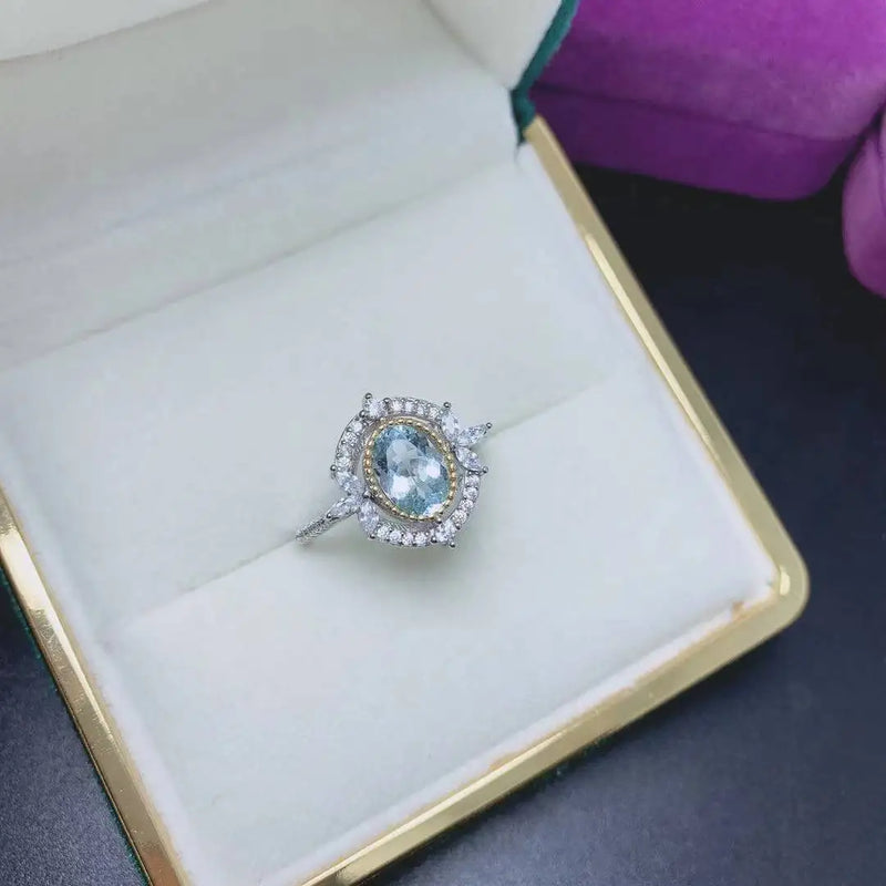 925 Silver Aquamarine Ring for Women