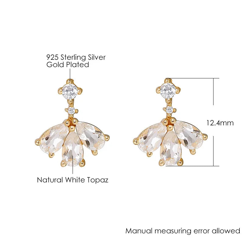 925 Sterling Silver Gold Plated Topaz Stud Earrings for Women