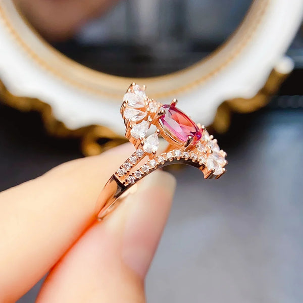 S925 Sterling Silver 5*7mm Natural Garnet Ring for Women