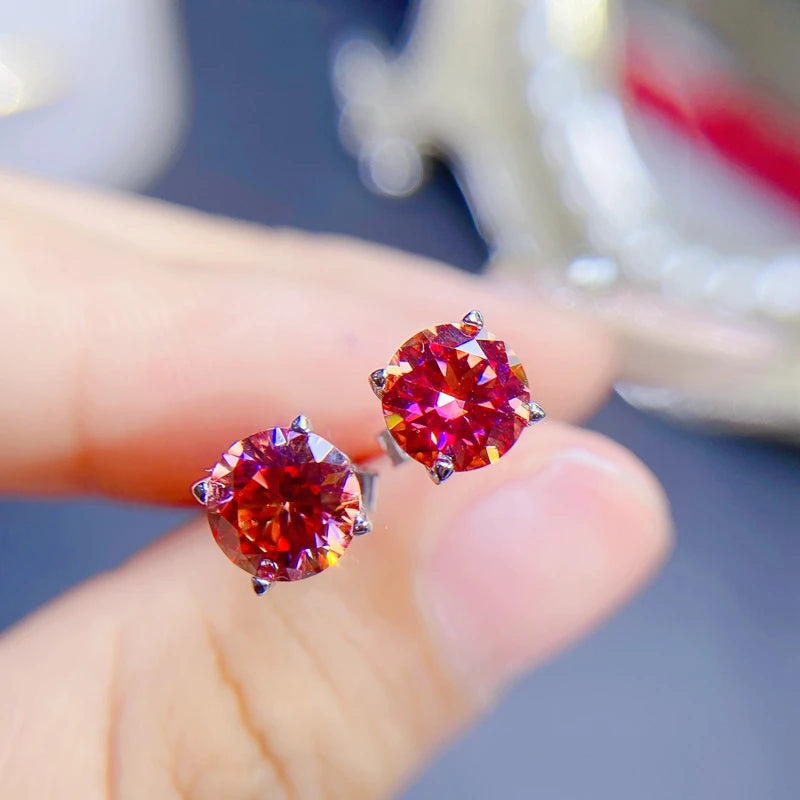 925 Silver Watermelon Red Moissanite Ear Studs, Classic Style, Good Color