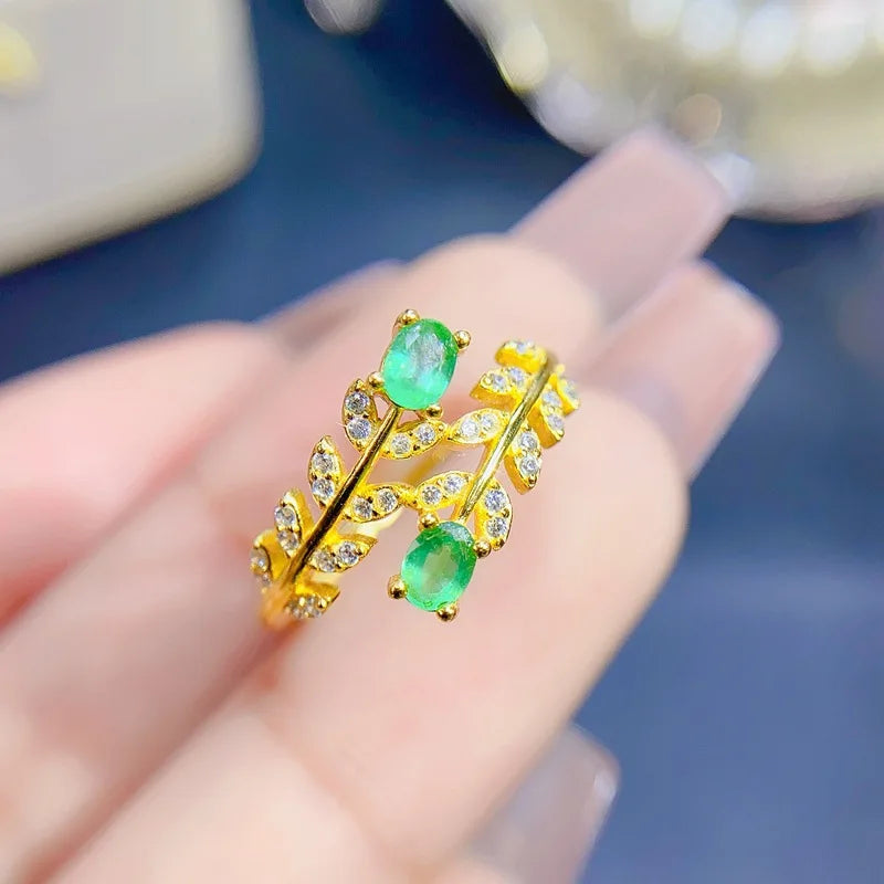 18K Yellow Gold Sterling Silver 1.00ctw Emerald Ring for Women