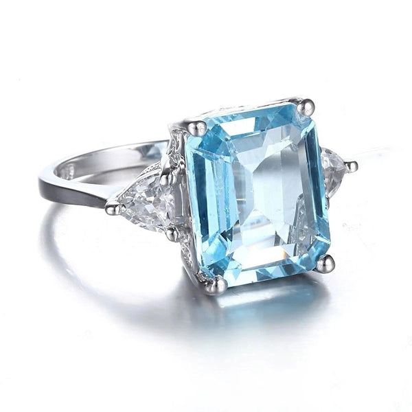 14K White Gold Radiant Cut Blue Topaz Ring for Her