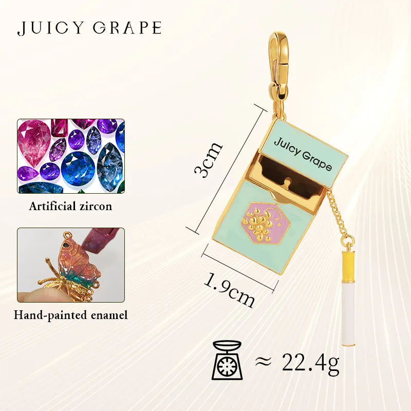 Sterling Silver Juicy Grape Charm Enamel Cigarette Case Necklace for Women