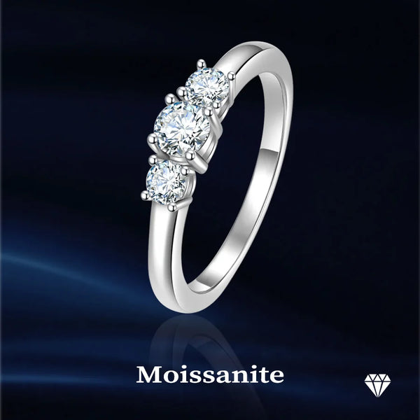 sterling silver three stone moissanite engagement ring for women