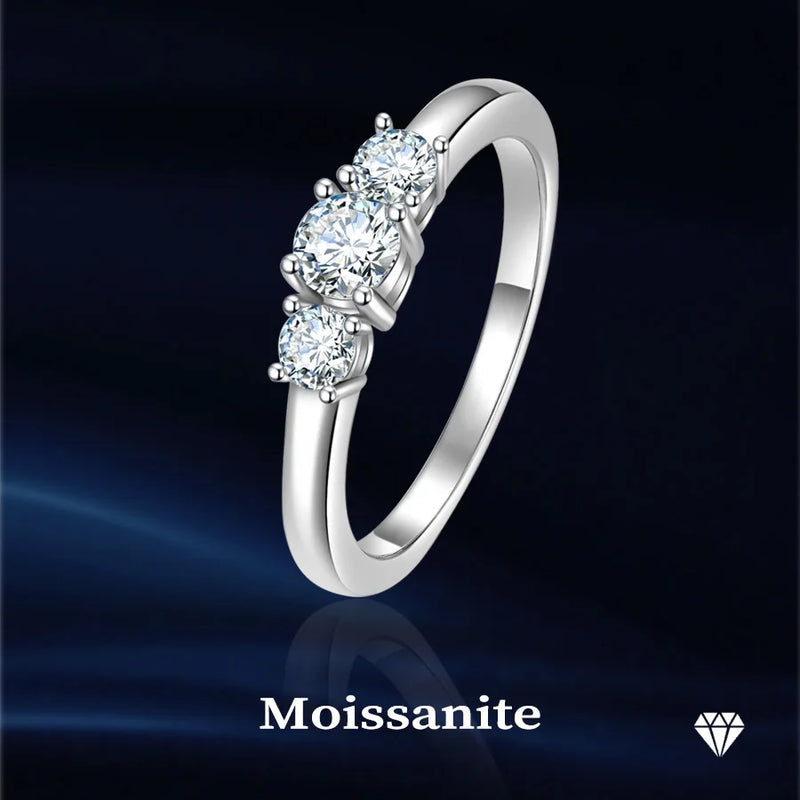 sterling silver three stone moissanite engagement ring for women